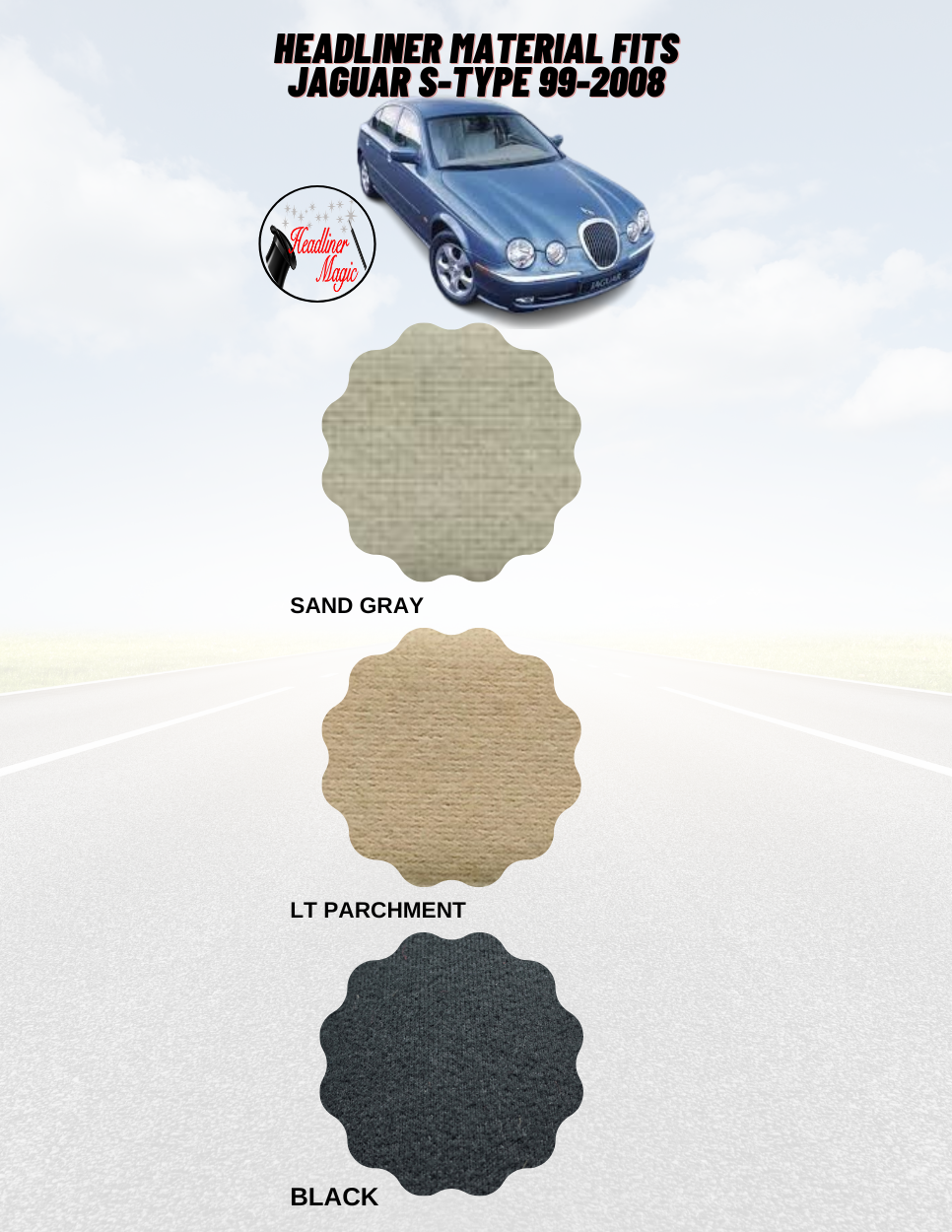 Foam Back Headliner Fabric for 1999 - 2008 Jaguar S-Type